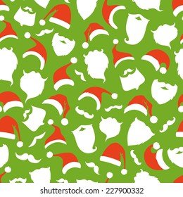 Seamless pattern of Santa hats, moustache and beards. Christmas background for your festive design. 