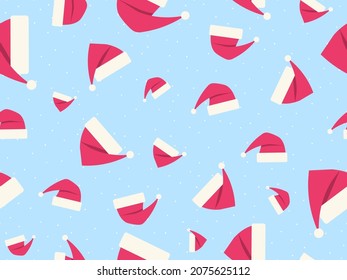 Patrón sin foco con Santa Hats. Captura de Navidad. Diseño festivo para tarjetas de felicitación, papel envolvente, carteles y afiches. Ilustración del vector