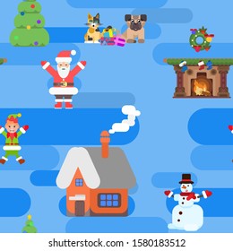 seamless pattern santa and holiday house. 