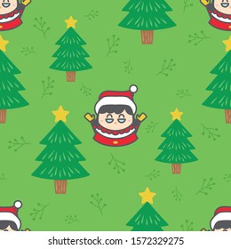 Seamless Pattern / Santy on the Green background. Christmas background