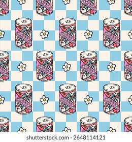Seamless pattern sardine and coquette bow .Vector illustration.