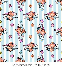 Seamless pattern sardine and coquette bow .Vector illustration.