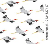 Seamless pattern of Sarus crane taking flight ,Vector illustration