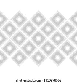 Seamless pattern with satin stitch embroidery. Vector geometric background. Traditional ornament. Can be used for wallpaper, textile, invitation card, wrapping, web page background.