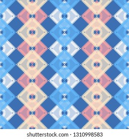 Seamless pattern with satin stitch embroidery. Vector geometric background. Traditional ornament. Can be used for wallpaper, textile, invitation card, wrapping, web page background.