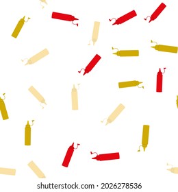 Seamless pattern of sauce bottles on white background. Vector illustration