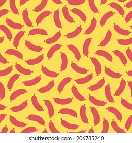 Seamless pattern, with sausages. Can be use for pattern fills, surface textures, web page background, wallpaper. Food endless backdrop. Flat design elements. Easy to edit. Vector illustration - EPS10.