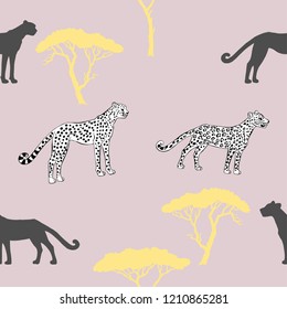 Seamless pattern with savanna animals. Hand drawn animals sketches  in safari park. Vector Illustration