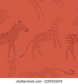 Seamless pattern with savanna animals. Hand drawn animals sketches  in safari park. Vector Illustration