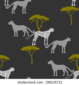 Seamless pattern with savanna animals. Vector Illustration