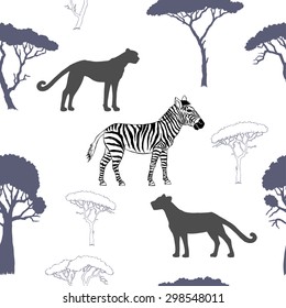 Seamless pattern with savanna animals. Vector Illustration