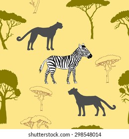 Seamless pattern with savanna animals. Vector Illustration