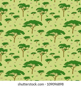 Seamless pattern savanna tree, vector illustration
