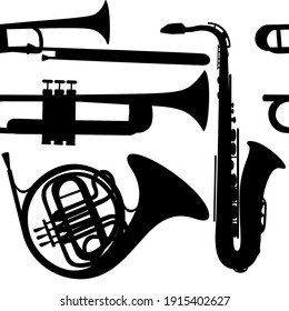 Patrón incomparable de la ilustración vectorial de instrumentos musicales de cuerno saxofón y clásico francés