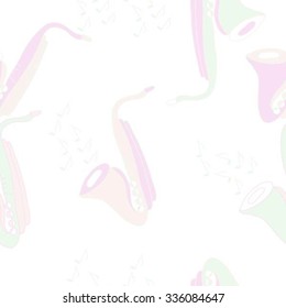 Seamless    pattern  of saxophones  motif, doodles, objects,notes . Hand drawn.