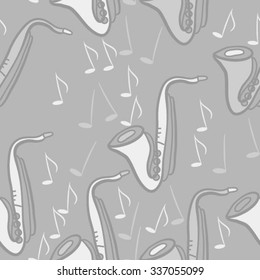 Seamless    pattern  of saxophones  motif, doodles, objects,notes . Hand drawn.