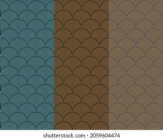 Nahtlose Musterskala. nahtlose Goldfarben Kunst-Deco-Muster überlappende Bögen.