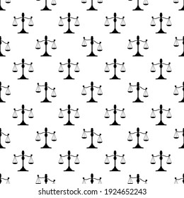 Seamless pattern with scales. Libra black silhouette. Balance and finance and justice symbol. Weighing objects, measuring weight.