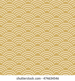 seamless pattern scales simple Nature abstract texture with japanese wave circle pastel colors orange beige mustard background. Textile print, web page fill. Vector