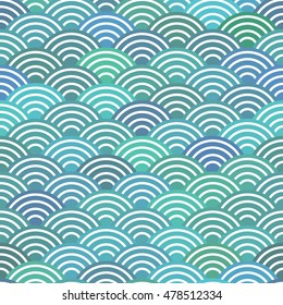 seamless pattern scales simple Nature abstract texture with japanese wave circle  pattern pastel colors blue waves sea ocean background. Textile print, web page fill. Vector