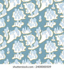 Seamless pattern in scandi nordic style for children – map with sea, islands and trees