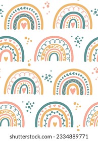 Patrón sin foco con arcos de boho escandinavos. Fondo de doodle vectorial en tonos pastel.