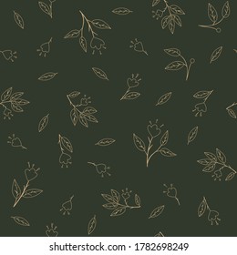 Seamless pattern with scandinavian flowers and leaves in doodle style isolated on white background. Hand drawn vintage floral elements. Vector flat illustration