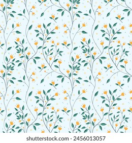 Patrón sin fisuras con flores escandinavas y hojas en estilo doodle aislado sobre fondo blanco. Elementos florales vintage dibujados a mano. Ilustración plana de Vector