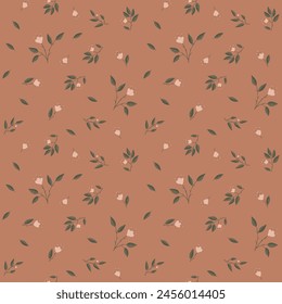 Patrón sin fisuras con flores escandinavas y hojas en estilo doodle aislado sobre fondo blanco. Elementos florales vintage dibujados a mano. Ilustración plana de Vector