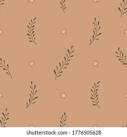 Patrón sin foco con plantas escandinavas en forma de doodle aisladas en fondo blanco. Elementos florales vintage dibujados a mano. Ilustración plana del vector