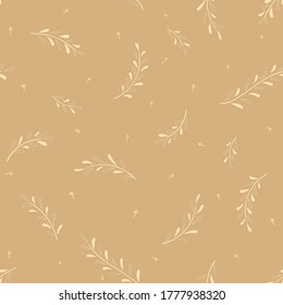 Seamless pattern with scandinavian plants in doodle style isolated on white background. Hand drawn vintage floral elements. Vector flat illustration