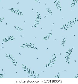 Seamless pattern with scandinavian plants in doodle style isolated on white background. Hand drawn vintage floral elements. Vector flat illustration
