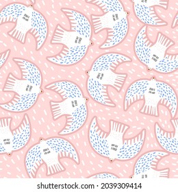 Seamless pattern with scandinavian style birds. Creative pink bird texture. Great for fabric, textile Vector Illustration