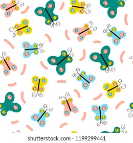 Seamless pattern in scandinavian style with butterflies. Vector illustration