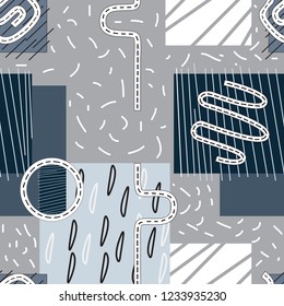 Seamless pattern in Scandinavian style with cute winter roads. Nordic urban landscape concept. Perfect for kids fabric, textile, nursery wallpaper.