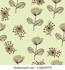 Seamless pattern in scandinavian style. Florar pattern for print on wallpaper, gift paper, textile, paper. Two-color fennel pattern.
