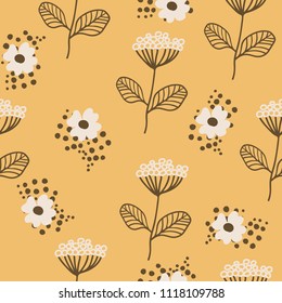 Seamless pattern in scandinavian style. Florar pattern for print on wallpaper, gift paper, textile, paper. Two-color fennel pattern.
