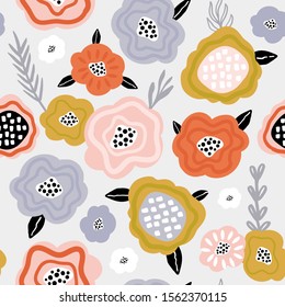 Seamless pattern with scandinavian style flowers. Creative spring floral texture. Great for fabric, textile Vector Illustration