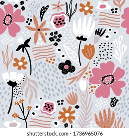 Seamless pattern with scandinavian style flowers. Creative floral texture. Great for fabric, textile Vector Illustration