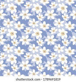 Seamless pattern in Scandinavian style with flowers and leaves. Background with anemone and leaves.