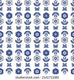 Seamless pattern in scandinavian style with flowers. Fashionable interior design. Vector illustration isolated on white background.