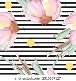 Patrón sin foco con patrón de flores de estilo escandinavo. Textura floral de primavera creativa. Excelente para tela, vectores textiles Ilustración, línea negra 
