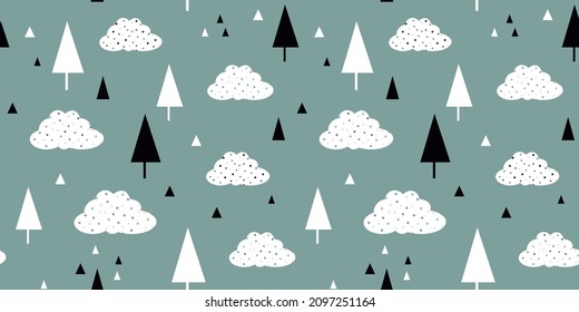 
Seamless pattern, Scandinavian style, Forest landscape. Vector illustration.