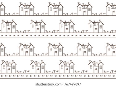 Seamless pattern in scandinavian style. Pattern with house for print on wallpaper, gift paper, textile, paper. Two-color pattern.