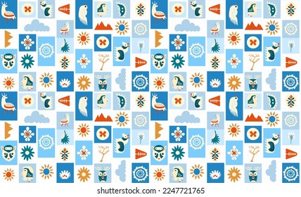 Seamless pattern in scandinavian style. Nordic folklore pattern