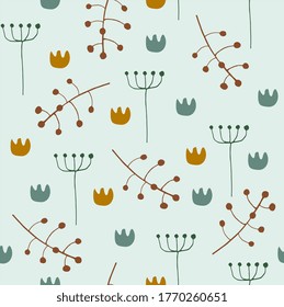 Seamless pattern in scandinavian style. Plant elements. Design for baby textiles.