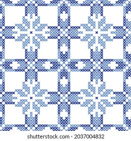 Seamless pattern in the Scandinavian style with snowflakes and stars blue shade