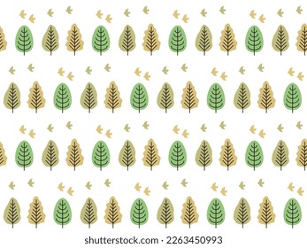 Seamless pattern of Scandinavian style tree and bird.