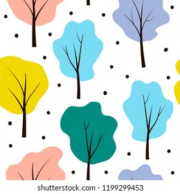 Seamless pattern in scandinavian style with trees. Vector illustration.
