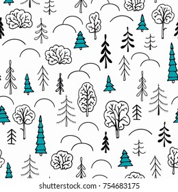 Seamless pattern in Scandinavian style. Winter forest.